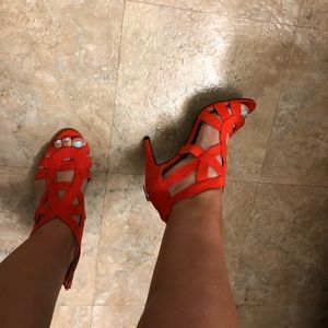 Red Kelly & Katie Strappy Open-Toe Heels
